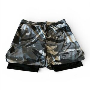 Surenow Sports Camo Running Shorts Men’s XL Gray Black w/ Compression Liner